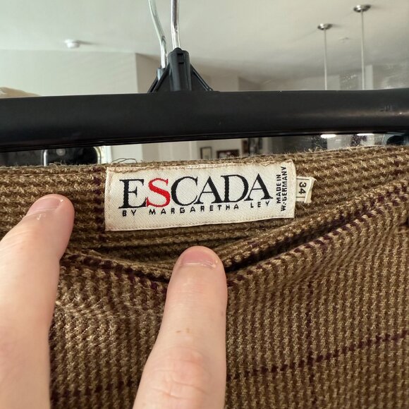 Escada by Margaretha Ley Wool Cashmere Pleated Skirt Brown Plaid Size 34 - Picture 2 of 5